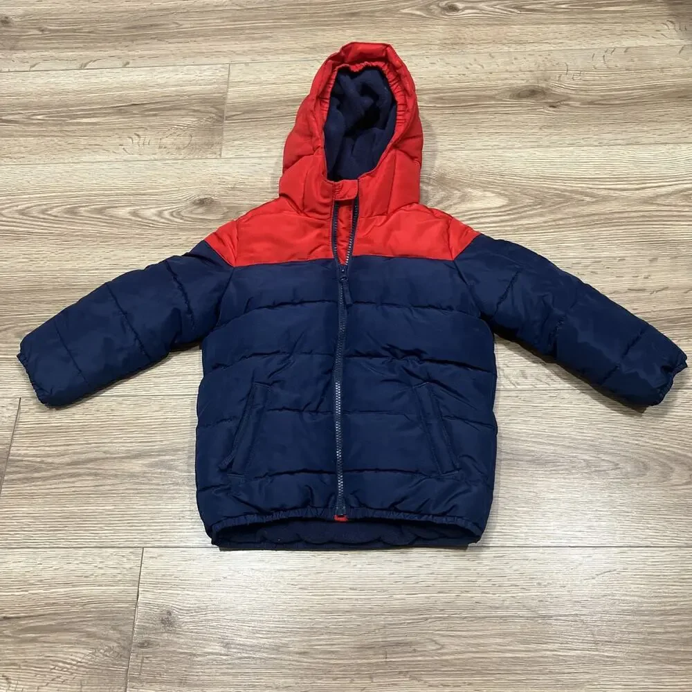 The Childrens Place Boys Colorblock Blue Red Puffer Coat Size 4T